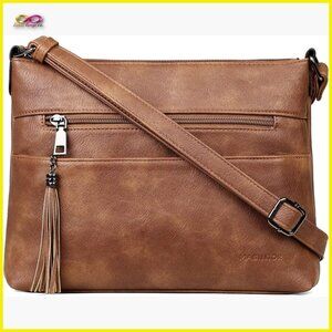 Medium Vegan Leather Crossbody Bag Lightweight Adjustable Strap Tassel Detail